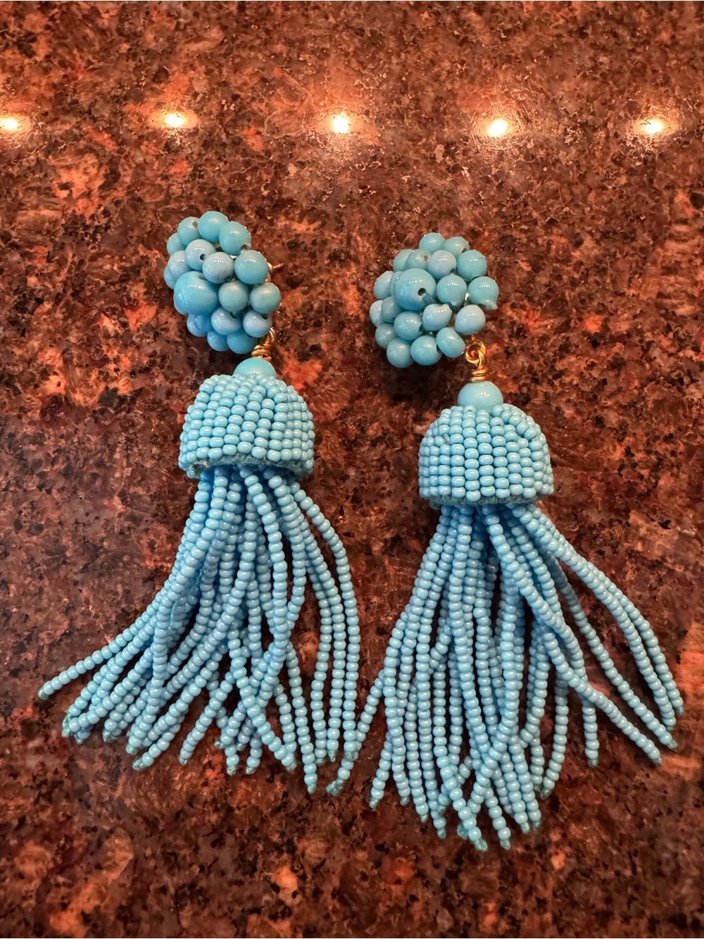 Turquoise Beaded Tassel Statement Earrings